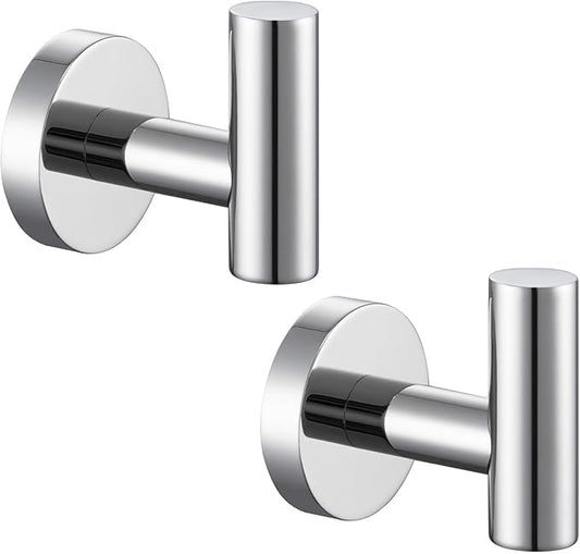 Bath Towel Hook 2 PCS, Angel Simple SUS304 Stainless Steel Kitchen Bathroom Towel Holder, Round Robe Hook Wall Mounted, Polished Chrome