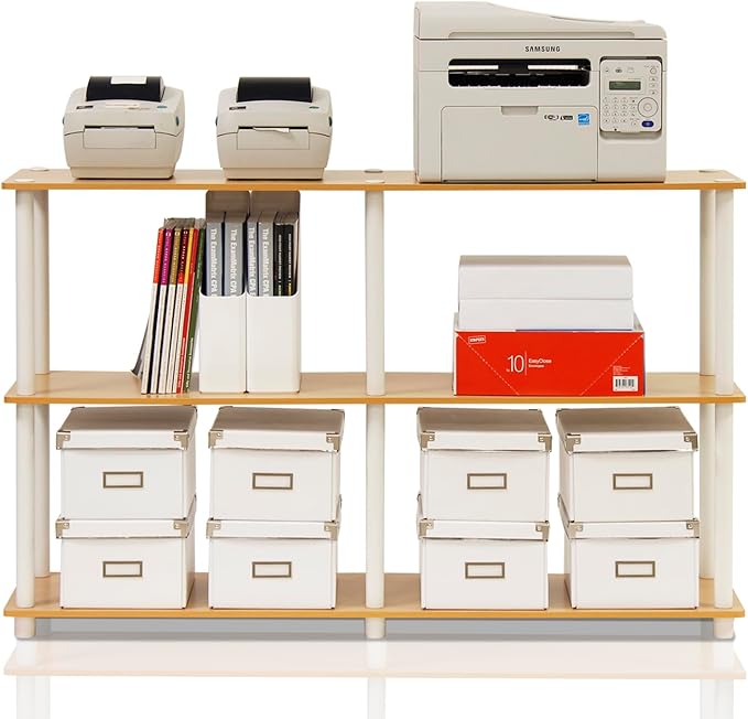Furinno 99130BE/WH 3-Tier Double Size Storage Display Rack, Beech/White