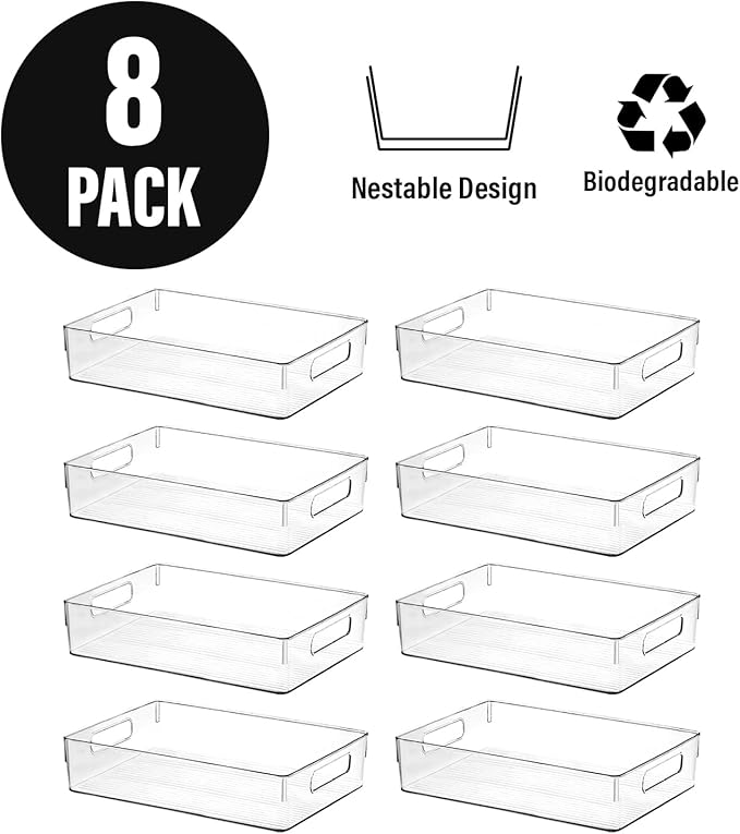 Clear Plastic Storage Bins, Home Bathroom Laundry Room Freezer Refrigerator Pantry Organizers and Storage Containers Fridge Organizer Bins Kitchen Organization Cabinet Medicine Bin for organizing-NeatNest