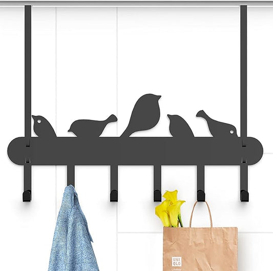 Over The Door Hook Heavy Duty Over Door Hanger Hanging Towel Organizer, 6 Hook Easy Installation Organizer for Towel, Coat, Bag, Robe - Living Room, Cloakroom, Bathroom Bird Pattern Cute Hooks