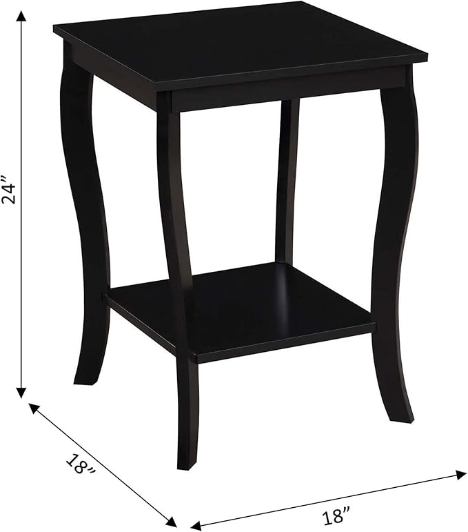 Convenience Concepts American Heritage Square End Table with Shelf, Black-NeatNest