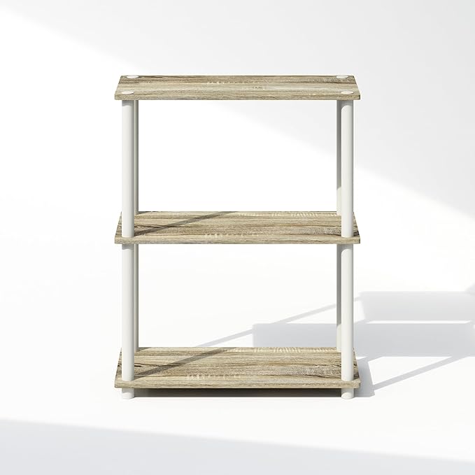 Furinno Turn-N-Tube 3-Tier Multipurpose Compact Bookcase, Sonoma Oak/White-NeatNest