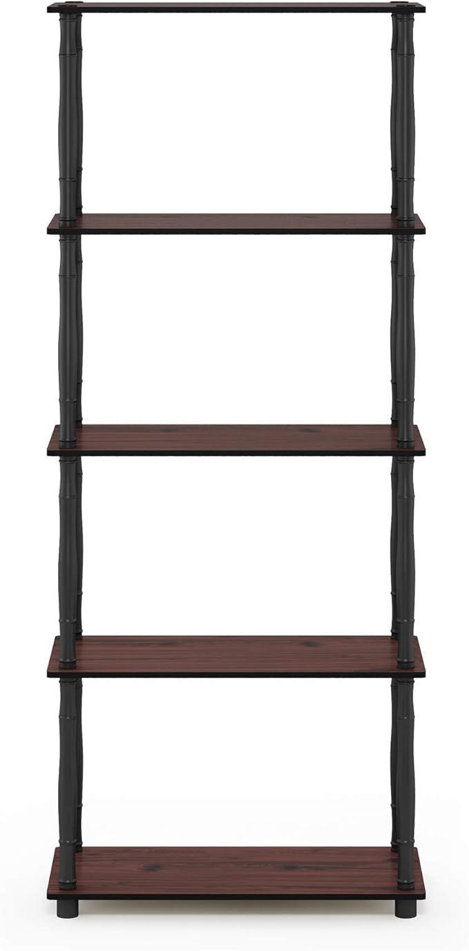 Furinno Turn-N-Tube 5-Tier Multipurpose Shelf / Display Rack / Storage Shelf / Bookshelf, Classic Tubes, Dark Cherry/Black-NeatNest