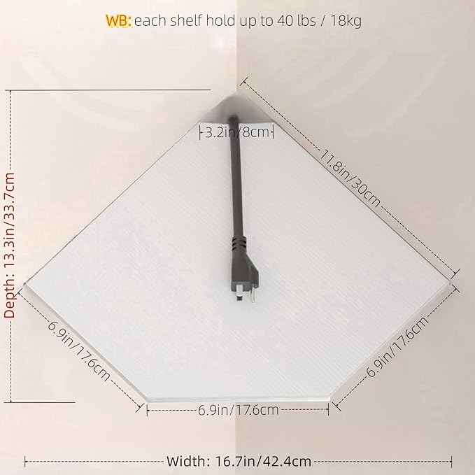 JJL Corner Shelf, 12 Inch Corner Shelf Wall Mounted with Wire Hole, 2 Tier 13.3 Inch Deep Wooden Corner Hanging Shelves for Wall Storage, for Speaker, Cable Box, White-NeatNest