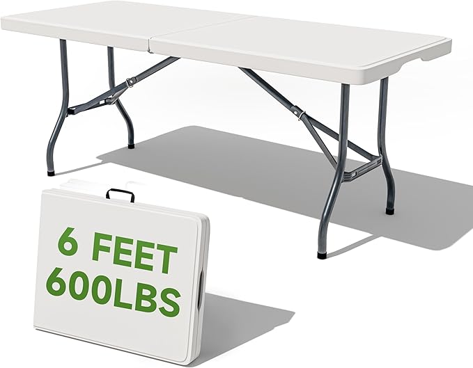 Folding Table 6 Foot - Heavy Duty 600LBS Capacity, Sturdy & Foldable Design with Safety Lock - Portable Tables Folding for Camping, Party, Indoor & Outdoor Use, 1 Pack-NeatNest