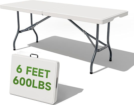 Folding Table 6 Foot - Heavy Duty 600LBS Capacity, Sturdy & Foldable Design with Safety Lock - Portable Tables Folding for Camping, Party, Indoor & Outdoor Use, 1 Pack-NeatNest