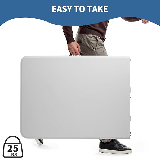 6 ft Foldable Plastic Table for Display, Camping, Party, Dining, Barbecue, Picnic with Carrying Handle - White-NeatNest