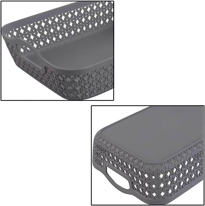Kekow Small Plastic Storage Basket Tray with Handle, 6-Pack, Gray-NeatNest