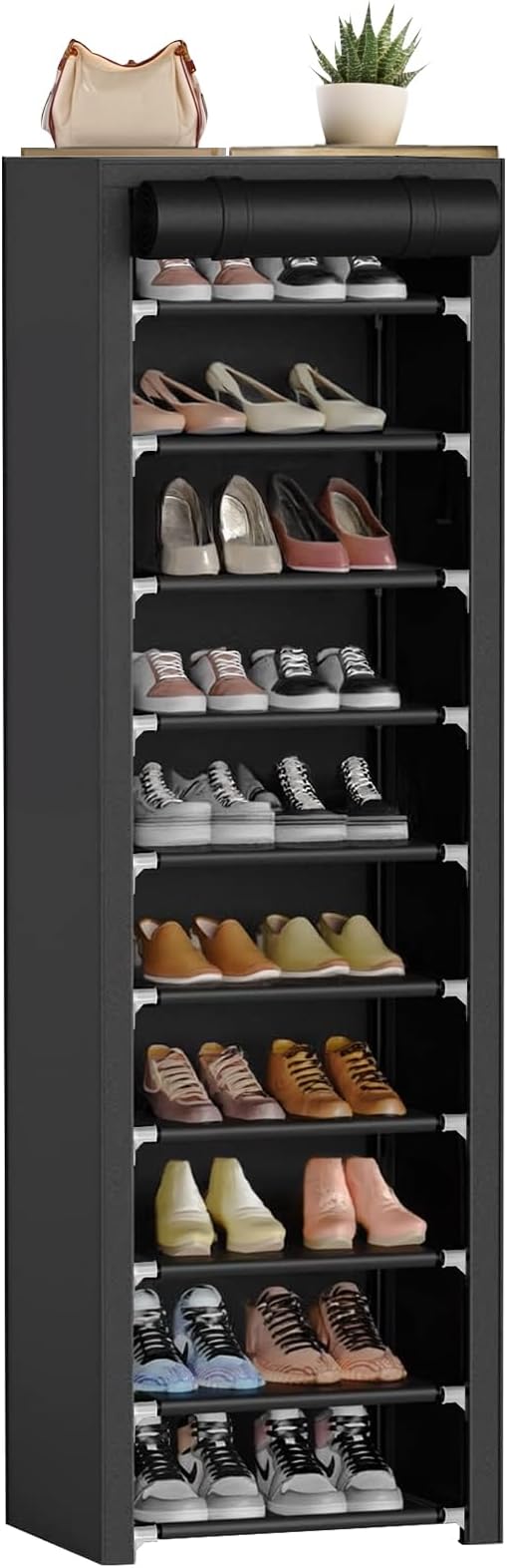 ERONE Shoe Rack with Cover 10 Tier Tall Slim Narrow Shoe Rack Organizer Space-Saving Sturdy Shoe Storage Shelf for Entryway, Closets-NeatNest
