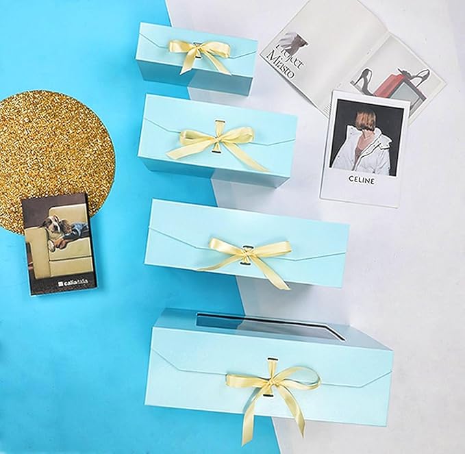 Blue Extra Large Gift Box for Presents with Ribbon 16.5x13x5.3 Inches Clear Gift Box with Window Magnetic Closure Gift Boxes with Lids-NeatNest