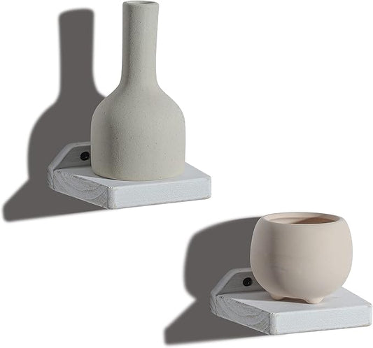 Freezing point Small Floating Shelves for Wall Set of 2 Natural Wood 5Inch Mini Wall Shelf Decor Plant Display Collectibles Mounted Kitchen Bathroom Bedroom Corner Decorative Storage Tiny Stand White