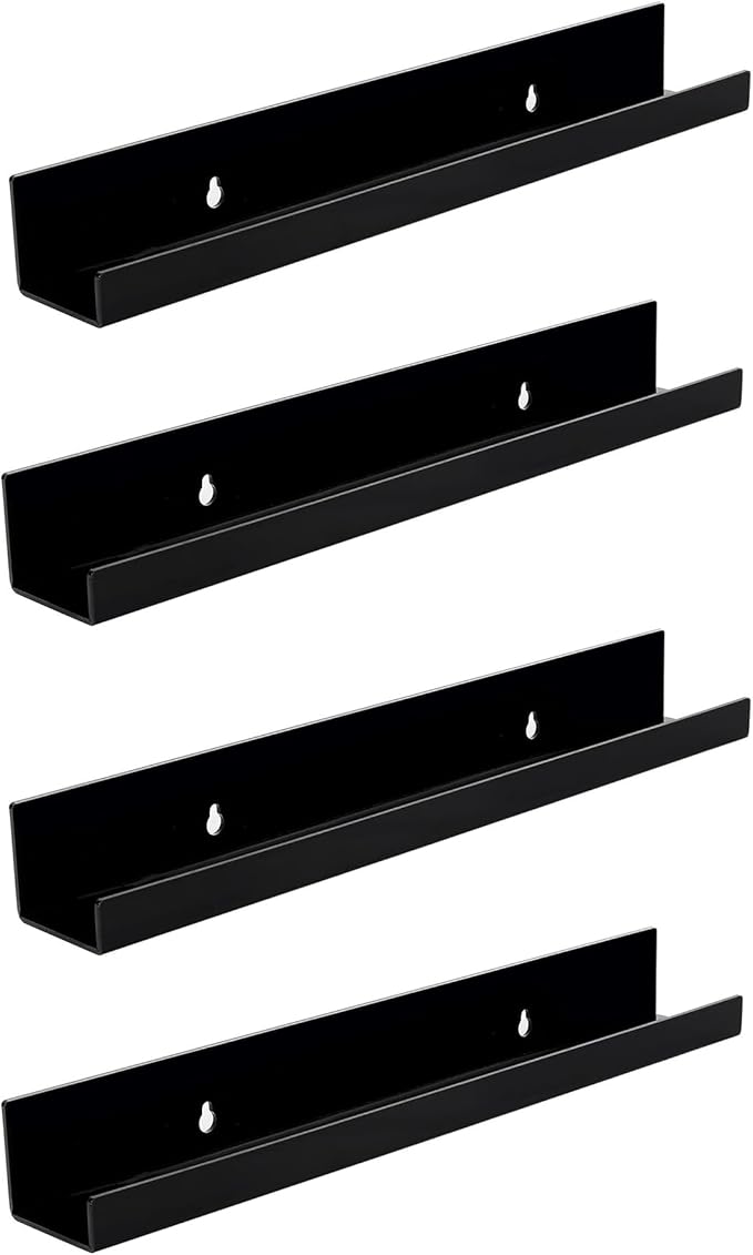 4 Pack Acrylic Shelves for Wall Storage,15" Floating Bookshelves for Kids, Display Shelf for Bathroom, Bedroom,Decor, Black