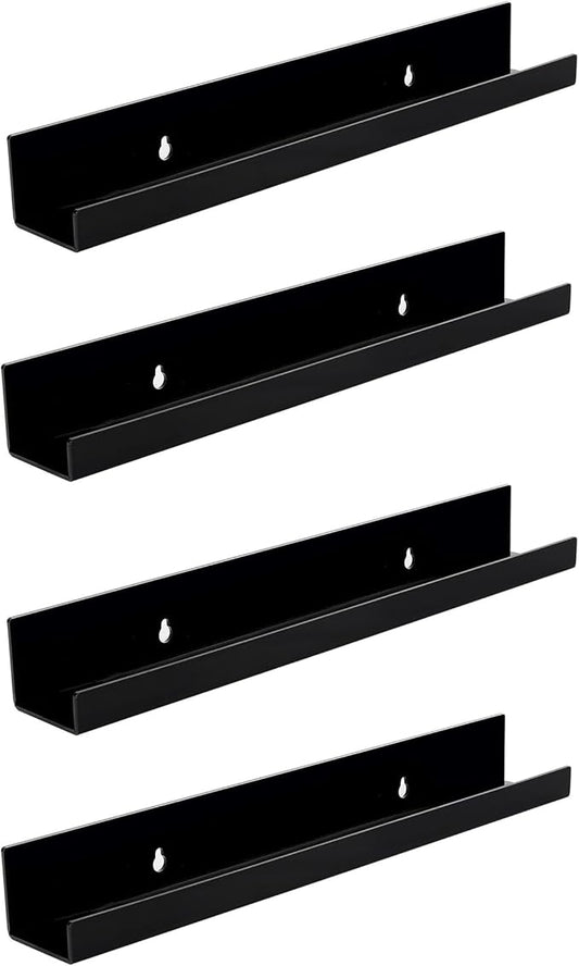 4 Pack Acrylic Shelves for Wall Storage,15" Floating Bookshelves for Kids, Display Shelf for Bathroom, Bedroom,Decor, Black