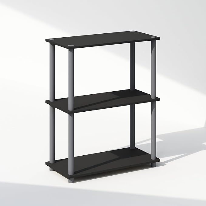 Furinno Turn-N-Tube 3-Tier Multipurpose Compact Bookshelf, Bookcase, Black/Grey-NeatNest