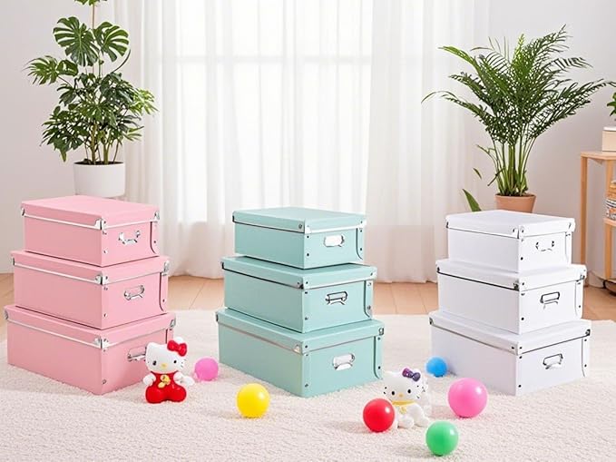 XUCHUN File Storage Boxes, Foldable Storage Bins with Lid 3 in 1 Set, Press-Stud Fastening, Moisture-Proof, Space Saving Storage, Photoes, Files, Closets-NeatNest