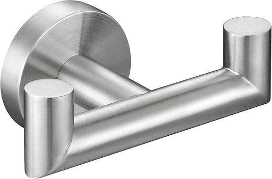 APLusee Bath Towel Hook, 304 Stainless Steel Double Robe Hanger Brushed Nickel, Functional Home Organizer Wall Mounted