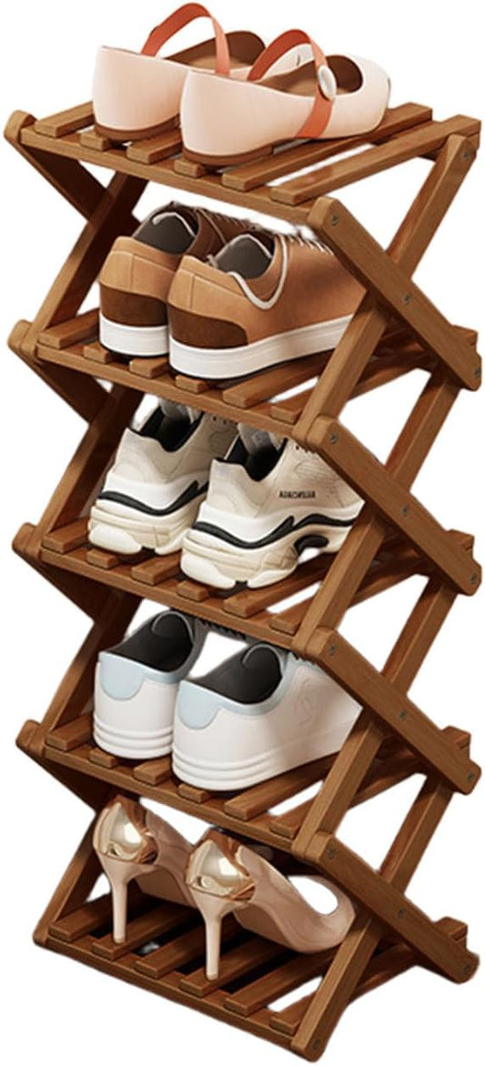 YYW Bamboo Shoe Rack for Entryway, Free Standing Shoe Racks Shelf Closet, Widen Foldable Vertical Shoe Storage Organizer for Living Room-NeatNest