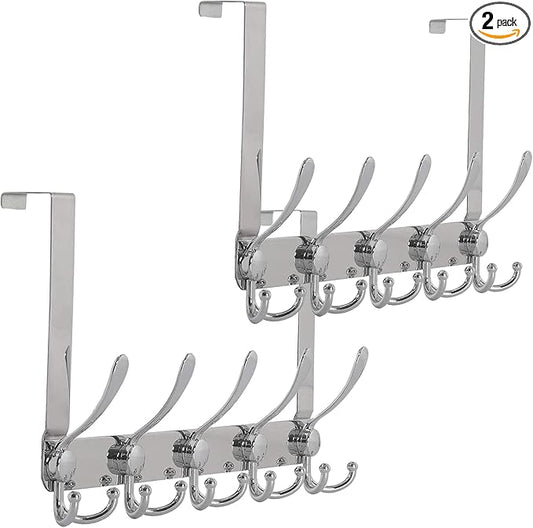 Encozy Over The Door Hooks,Coat Rack for Hanging Clothes Hat Towel (Heavy Duty Silver 2pcs)