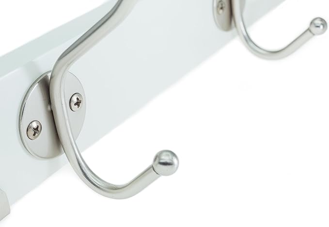 creathome Dual-Purpose Wooden Hanger with 3 Round Hooks White Color, Behind/Over The Door Towel Rack for Bathroom, Heavy Duty Wall Mounted Coat Rack, No Drilling