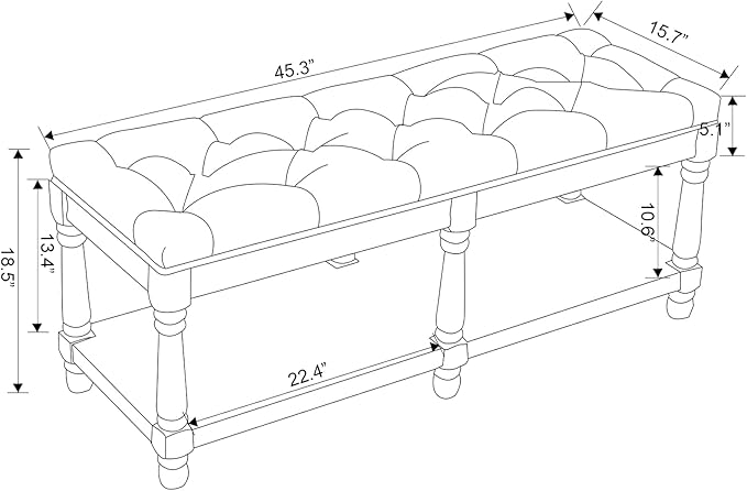 Kmax Storage Entryway Bench Tufted Shoe Rack Bench Wood Window Bench for Hallway Entrance Bedroom Corner, Gray