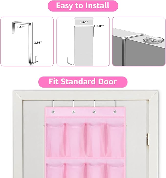MISSLO Kids Over the Door Shoe Organizer Pink Hanging Shoe Rack Baby Toddler Hanging Shoe Organizer Cute Shoe Holder Girl Room Decor 28 Pockets-NeatNest