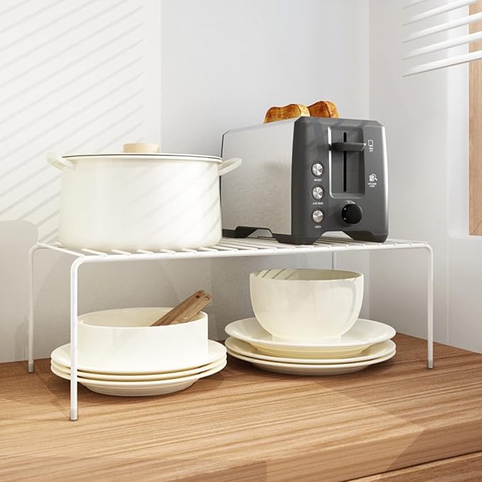 Cabinet Storage Shelf Rack Set of 2, Medium (13 x 9.4 inch) Rustproof Metal Wire Kitchen Cabinet Organizer and Storage, Cupboard Spice Shelf Rack for Plate, Dish, Counter & Pantry Organization-NeatNest