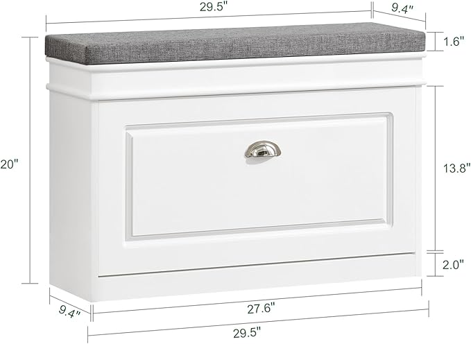 Haotian Shoe Storage Bench with Cushion, White Narrow Shoe Rack for Entryway, Small Shoe Cabinet with 2 Tiers Flip-Drawer, Closet Hallway Mudroom FSR82-L-W-NeatNest