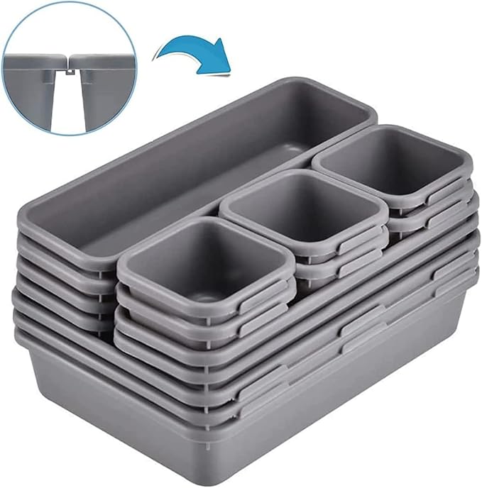 15 PCS Interlocking Desk Drawer Organizer Separator for Office,Bathroom,Kitchen,Makeup（Black）-NeatNest