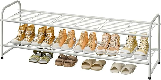 2 Tier Shoe Rack for Closet, 44 Inch Extra Long Shoe Storage Organizer for Shelves, Heavy Duty Metal, Easy Assembly, White-NeatNest