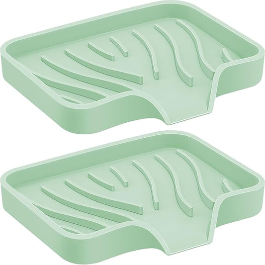 2PCS Self Draining Soap Holder,Spofit Silicone Soap Dish, Suitable for for Kitchen, Bathroom, Shower, Bath Tub,Soap Container (Light Green)-NeatNest