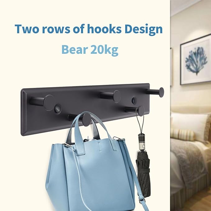 Coat Rack Wall Mount, Black Wall Coat Rack Screw in, Metal Door Hooks for Hanging Hat Towels Clothes with 5 Round Rails Mudroom Bathroom Entryway-NeatNest