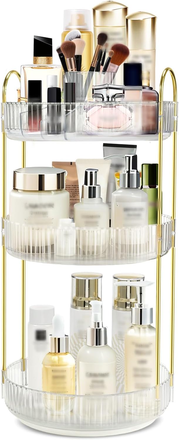 360 Rotating Makeup Organizer for Vanity,3 Tier Large Capacity Skincare Organizers,Bathroom Counter Organizer, transparent Spinning Perfume Organizer & Vanity Organizer (NEW-White, 3 Tier)-NeatNest
