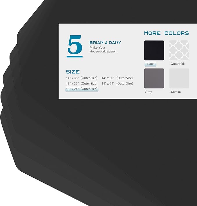 BRIAN & DANY Wire Shelf Liner 18" X 24", Heavy Duty Shelf Liners for Wire Shelving, Waterproof Protector Mats, Set of 5, Black-NeatNest