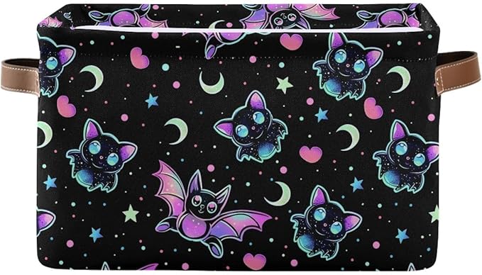 Gradient Bat Pattern Storage Basket,Large Storage Bin Fabric Collapsible Organizer Bag with Handles 15x11x9.5 inch-NeatNest