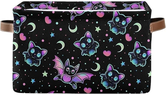 Gradient Bat Pattern Storage Basket,Large Storage Bin Fabric Collapsible Organizer Bag with Handles 15x11x9.5 inch-NeatNest