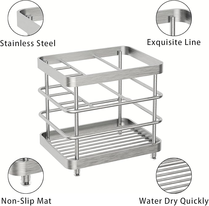 Bathroom Toothbrush Holder Toothpaste Holder, Stainless Steel 5 Slots Bathroom Organizers and Storage, Electric Tooth Brush Toothpaste Holder for Bathroom Countertop, Silver