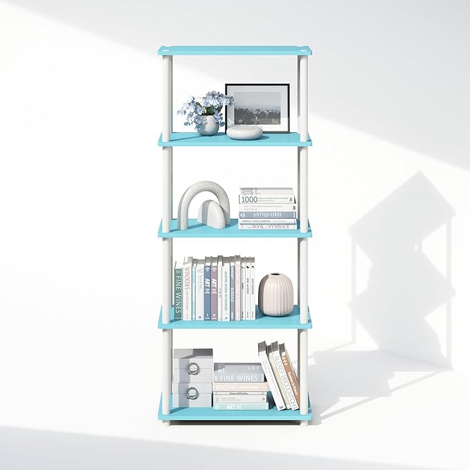 Furinno Turn-N-Tube 5-Tier Multipurpose Compact Bookcase, Light Blue/White-NeatNest