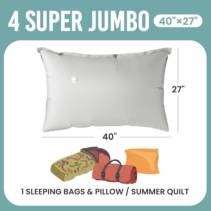 TAILI Fabric Vacuum Storage Bags 4 Pack, Vacuum Seal Bags (40W x 27L inch), Outdoor Space Saver for Camping, Bedding and Clothing, Waterproof, Wearproof, Punctureproof-NeatNest