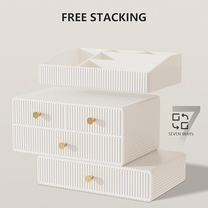 Makeup Organizer Countertop,Vanity Organizer,Skincare Organizers,Cosmetic Organizer with Draws,Luxury Large makeup storage,Make up Organizers for Vanity,Gifts for Women Birthday Unique (white)