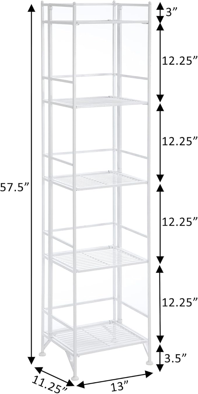 Convenience Concepts Xtra Storage Shelves - 5-Tier Folding Metal Storage Shelves, Closet Organizer for Office, Laundry Room, Bedroom, Garage, Kitchen, Bathroom, White-NeatNest