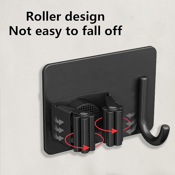 4Pcs Mop Broom Holder No Drill SUS304 Stainless Steel, Heavy Duty Tool Organizer Rack Rake and Shovel Handle, Storage Rack Self Adhesive for Bathroom, Laundry, Kitchen, Garage, Garden