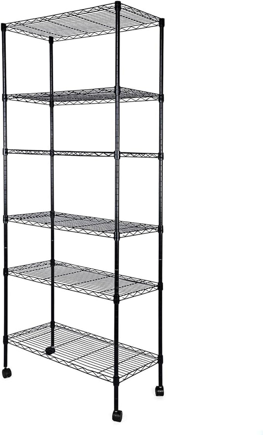 HealSmart Heavy Duty 6-Tier Shelving Units Adjustable, Wire Shelf with 1000 lbs Capacity (250 per Shelf), 77cm D x 36.5cm W x 21.5cm H, Black, 6 Levels, Storage Shelf with Wheels & Leveling Feet