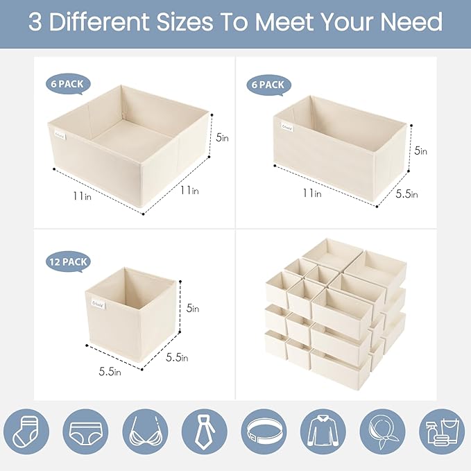 Criusia Drawer Organizer Clothes, 24 Pack Underwear Drawer Organizers, Foldable Closet Organizers and Storage Dresser Drawer Dividers Clothing Organizer for Clothes, Socks, Scarves, Bra, Ties (Beige)-NeatNest
