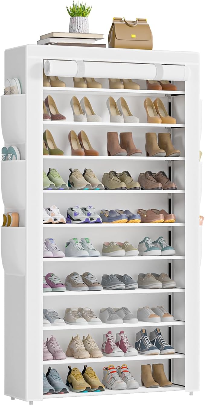 Shoe Rack 10Tier Large Capacity 50-56Pairs Beautiful Tall Shoe Shelf Free Standing Storage Cabinet Entryway Closet-NeatNest
