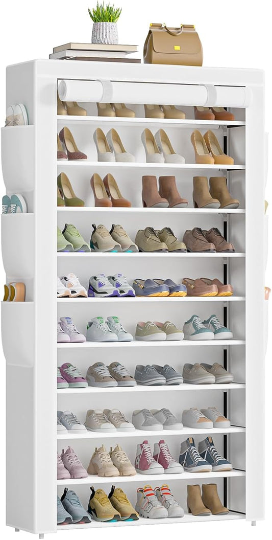 Shoe Rack 10Tier Large Capacity 50-56Pairs Beautiful Tall Shoe Shelf Free Standing Storage Cabinet Entryway Closet-NeatNest