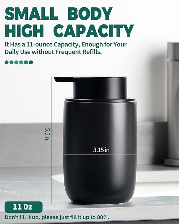 BosilunLife Black Foam Soap Dispenser - Ceramic Foaming Hand Wash Dispenser for Bathroom Modern Farmhouse Small Soap Dispenser Lotion Hand Pump Dispenser for Kitchen Sink-NeatNest