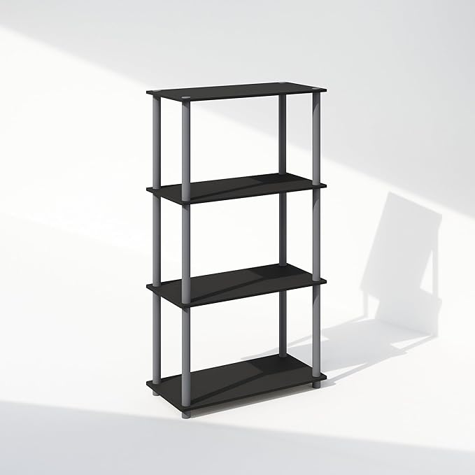 Furinno Turn-N-Tube 4-Tier Multipurpose Bookshelf, Bookcase, Black/Grey-NeatNest
