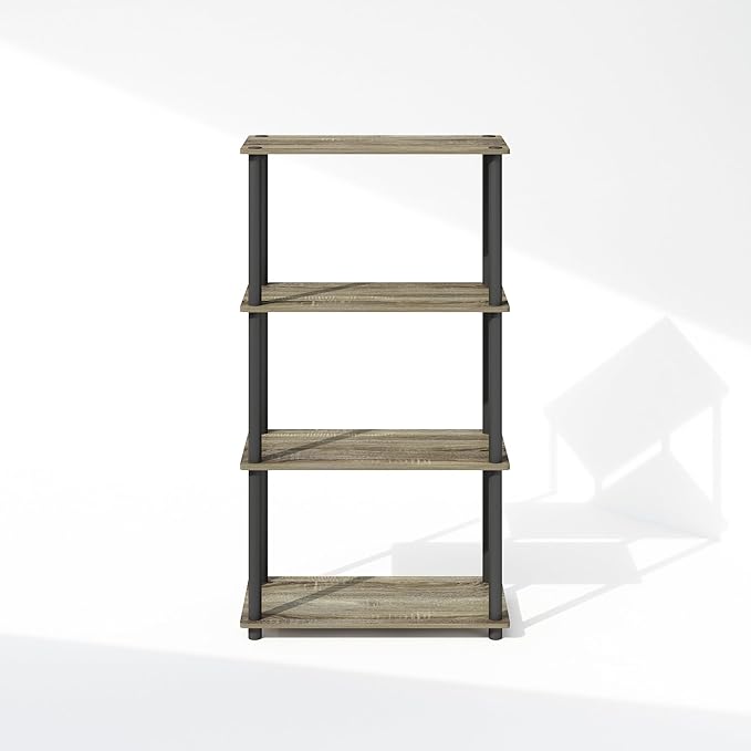 Furinno Turn-N-Tube 4-Tier Multipurpose Bookshelf, Bookcase, French Oak/Black-NeatNest