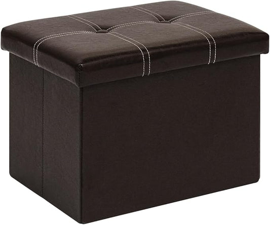 B FSOBEIIALEO Folding Storage Ottoman, Faux Leather Footrest Seat Coffee Table Toy Chest Kids, Brown 16.5"x12.6"x12.6"