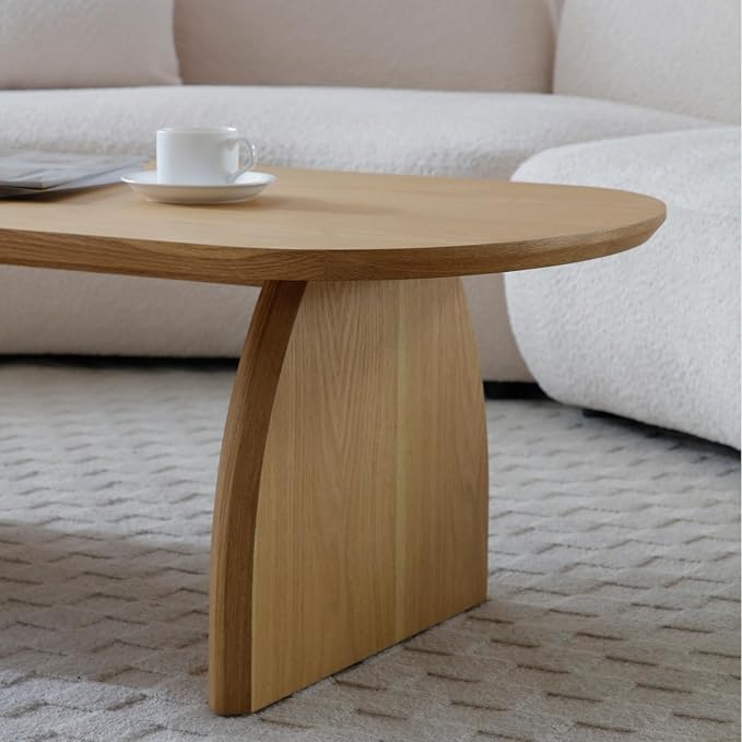 KEVINSPACE Oval Coffee Table for Living Room Modern Solid Wood Center Tables Cocktail Fluted 47.24" W Reception Room Easy Assemble, Wood